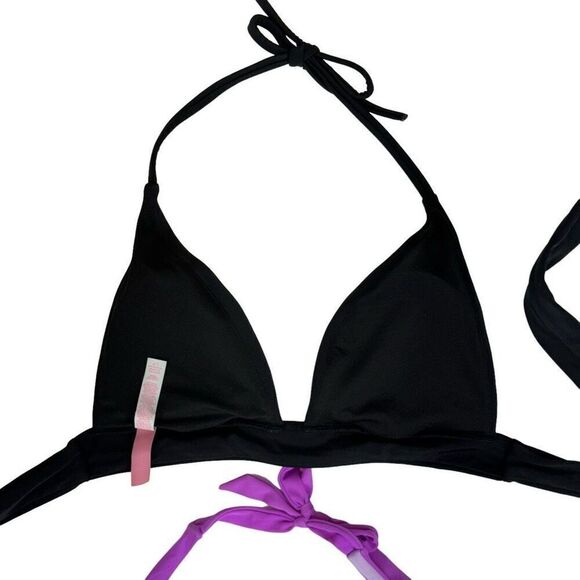 Victoria’s Secret 2 Bikini Tops Solid Purple & Black Size Small - Picture 6 of 8